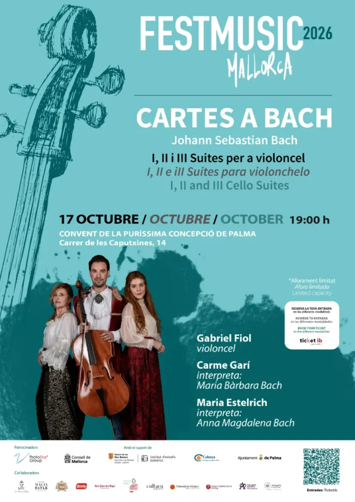 El Convent de la Puríssima Concepció de Palma acull l'espectacle 'Cartes a Bach' en el marc FestMusic Mallorca 2026